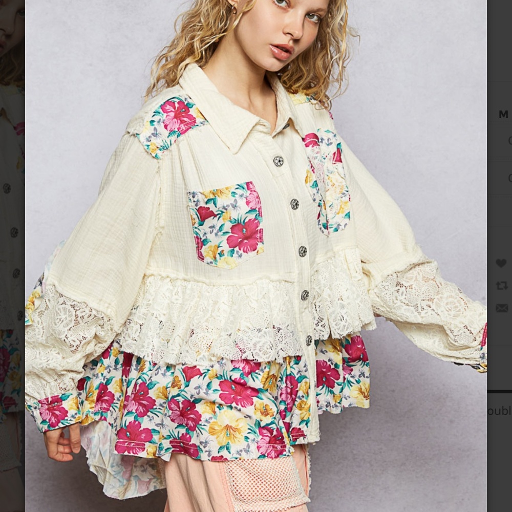 POL “ Molly “ POL A Line Top Jacket in Double Gauze and Lace Detail 56 - Picture 3 of 5